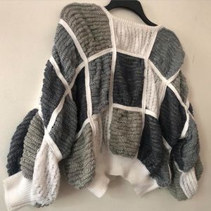 Patchwork gray knit sweater